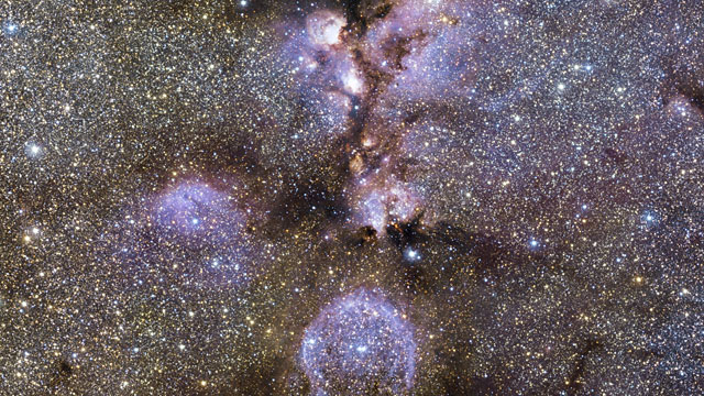 Panning across the VISTA infrared view of the Cat’s Paw Nebula